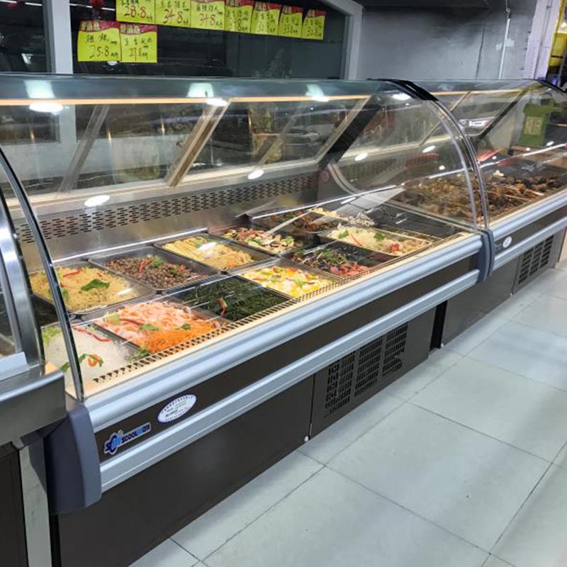 Compact Open Display Refrigerator for Display Cooked Food with Two-way Glass Doors
